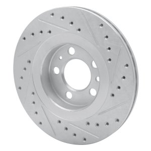 Volkswagen Golf Brake Rotor (1) - Front Left - R1 Concepts - Drilled & Slotted - Silver - `98-`15